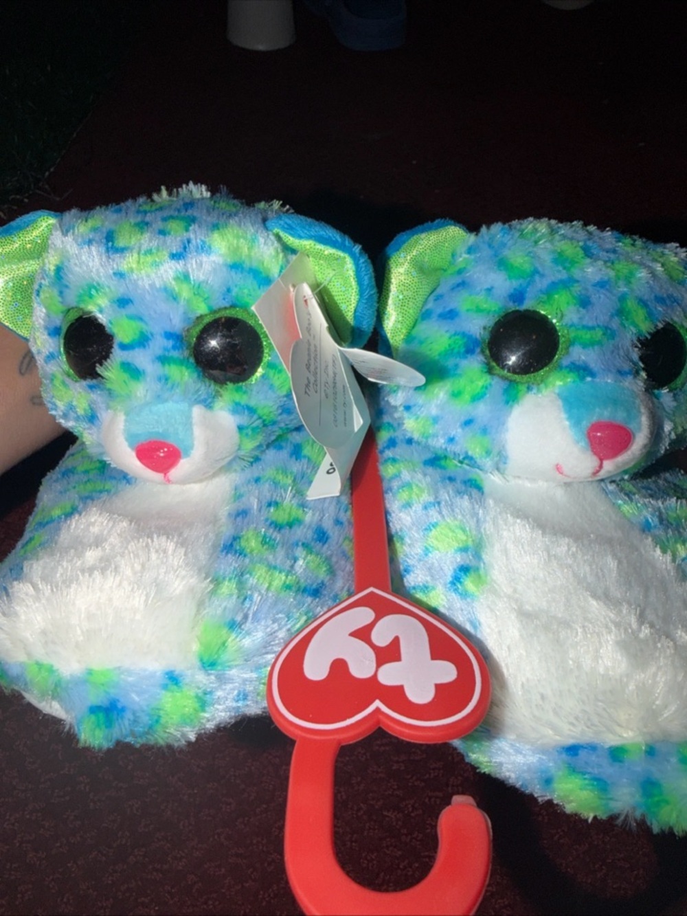 Ty Plush Leopard Print Slippers in Blue, Green & White